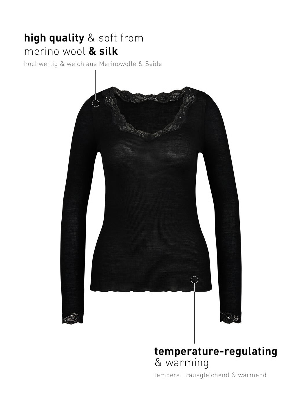 Richesse Lace Shirt Long Sleeve Sort