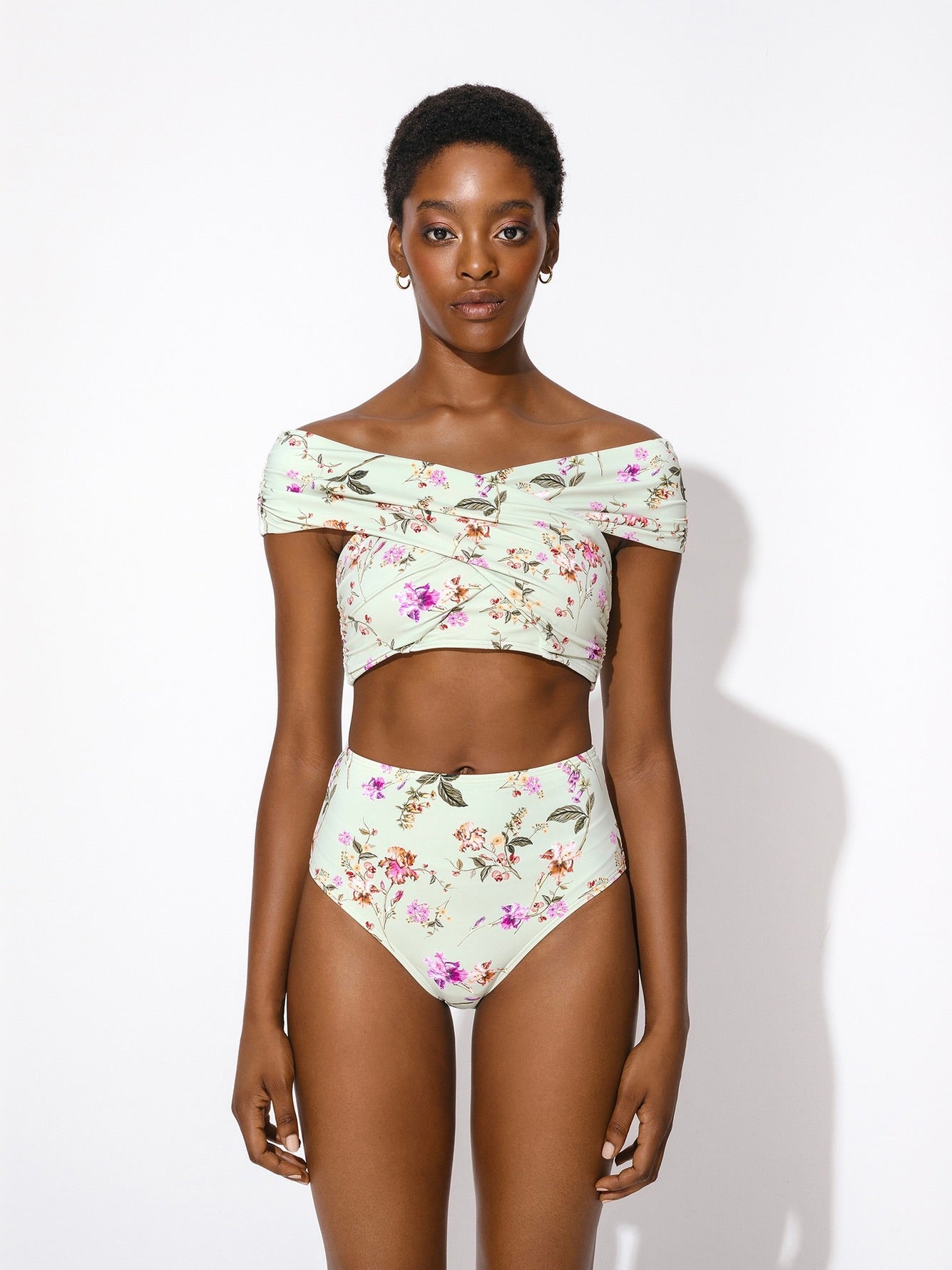Ivy Printed Criss-Cross Bikini Top Soft Floral