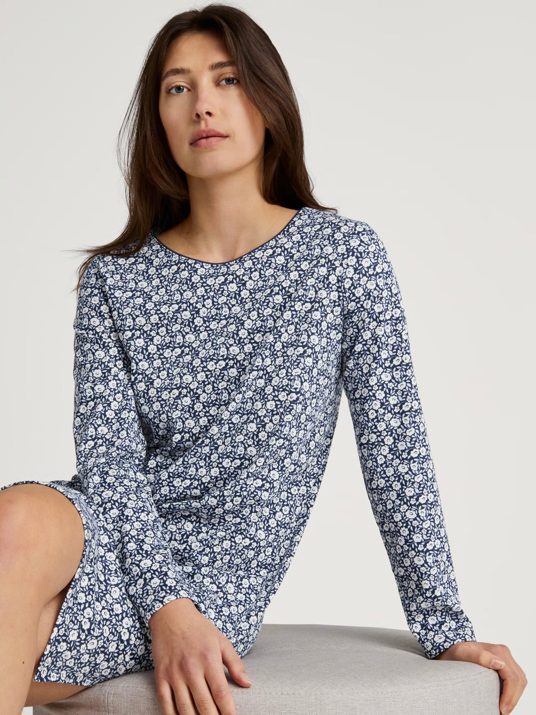 Long Sleeve Night Dress Peacoat Blue