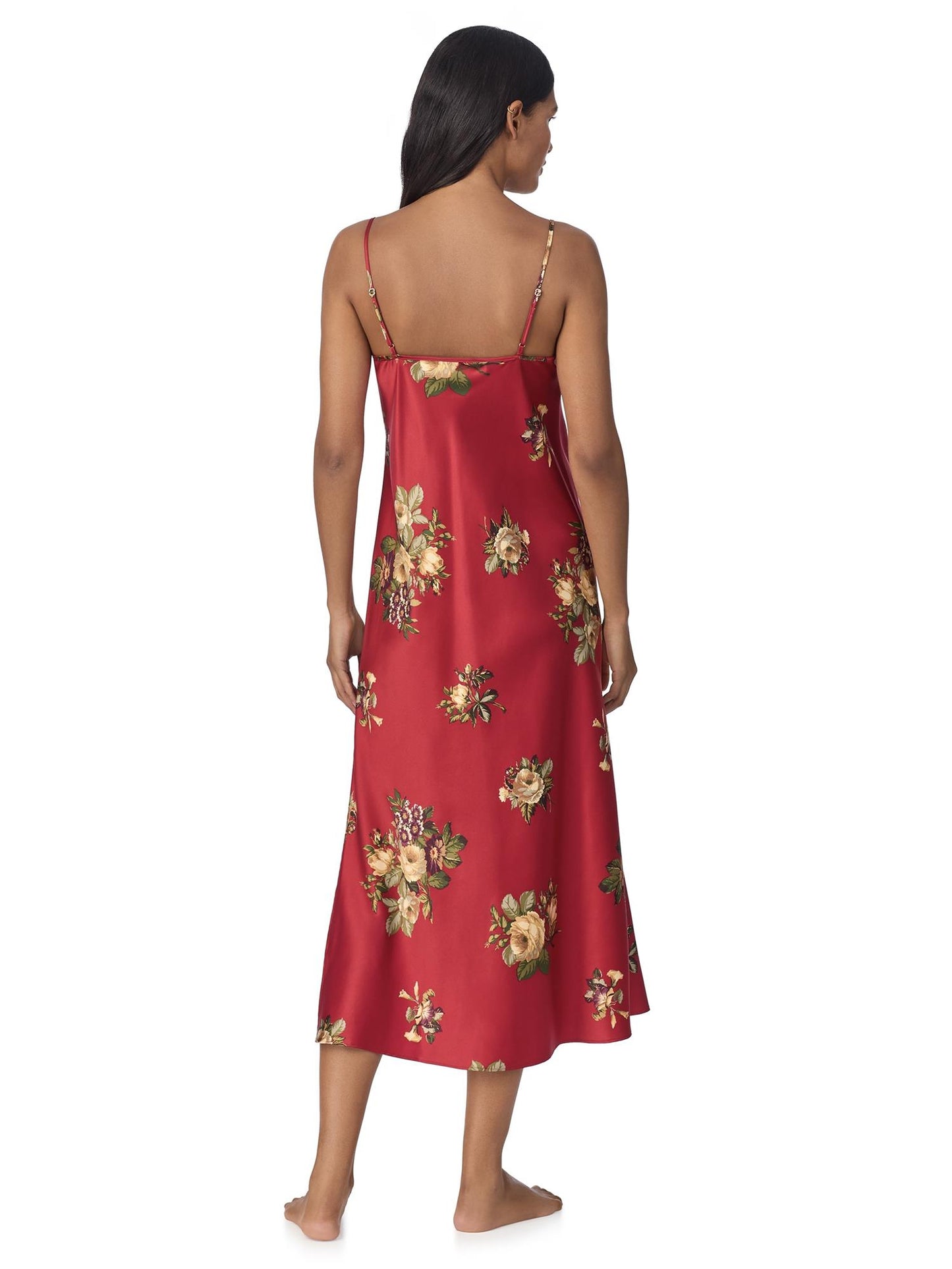 V-Neck Long Gown Red Floral