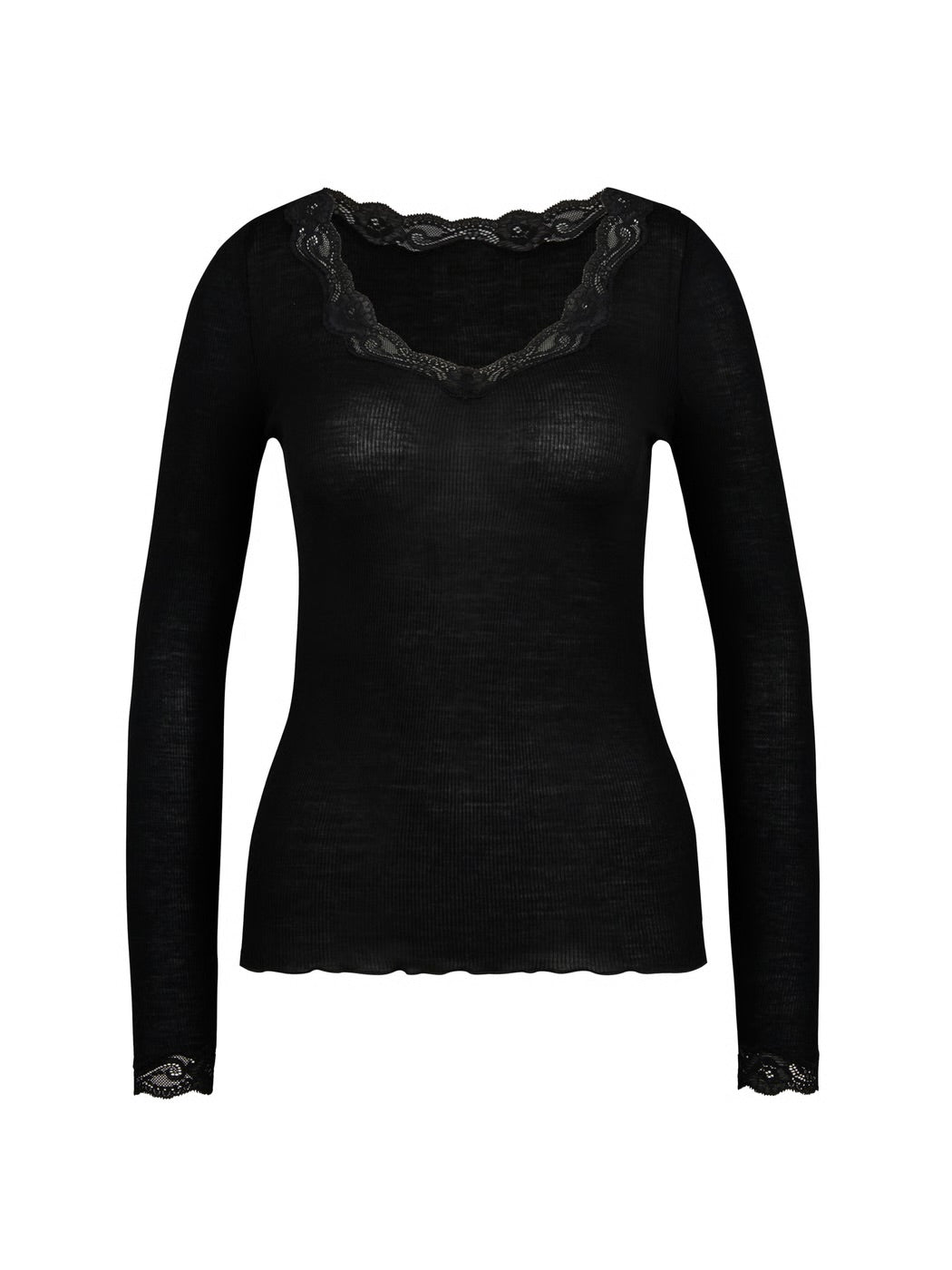 Richesse Lace Shirt Long Sleeve Sort