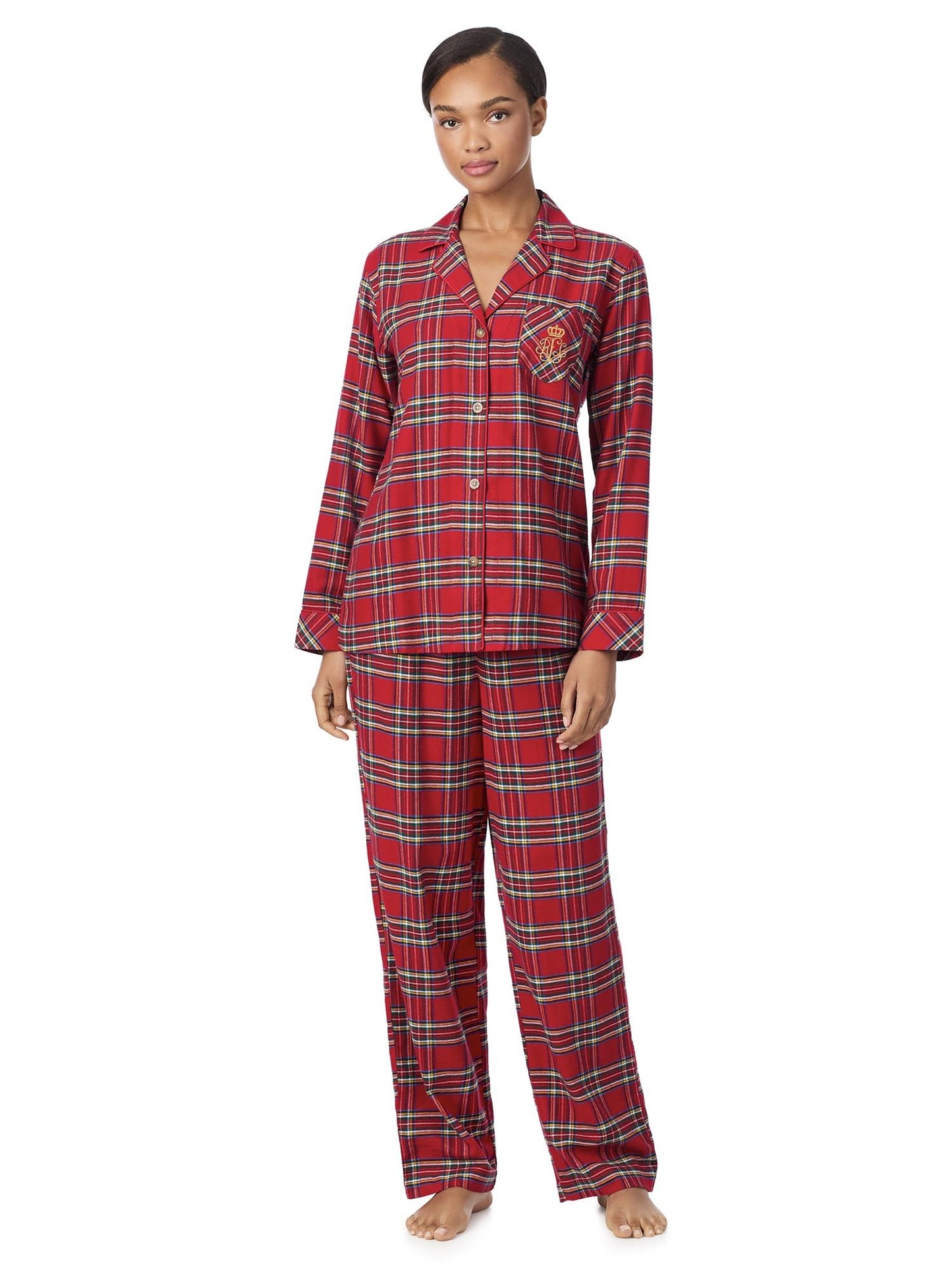 Notch Collar L Pants PJ Set Red