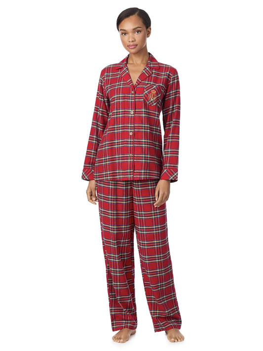Notch Collar L Pants PJ Set Red