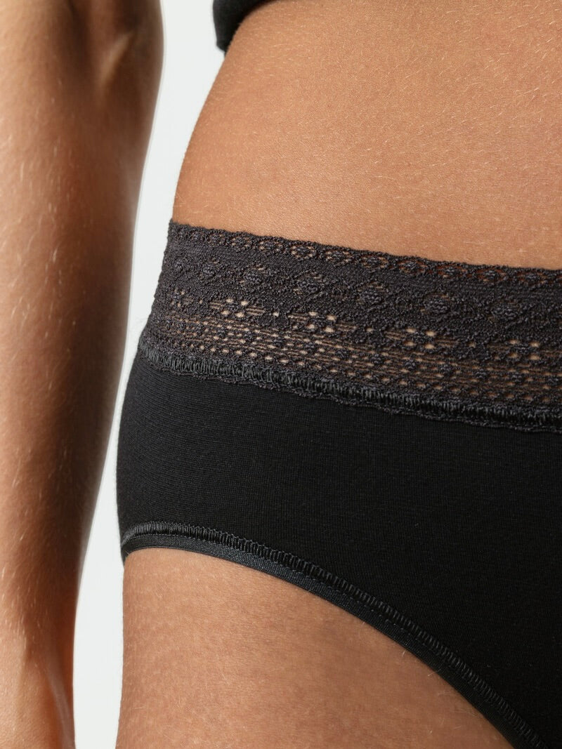 Modal Lace Waist Pants Black