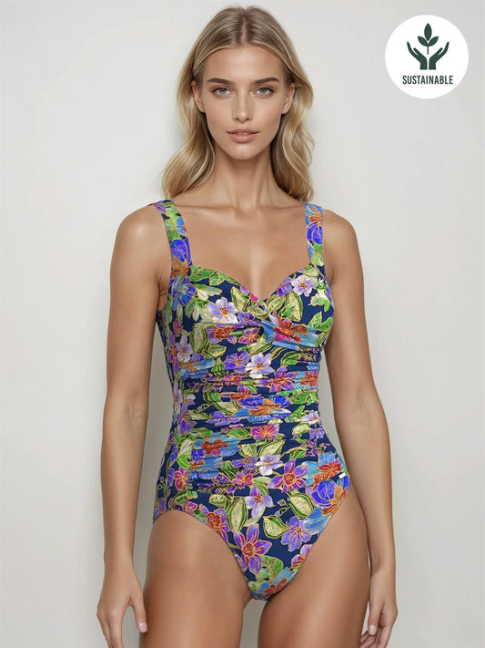 Tropical Island Ruched Onepiece Navy