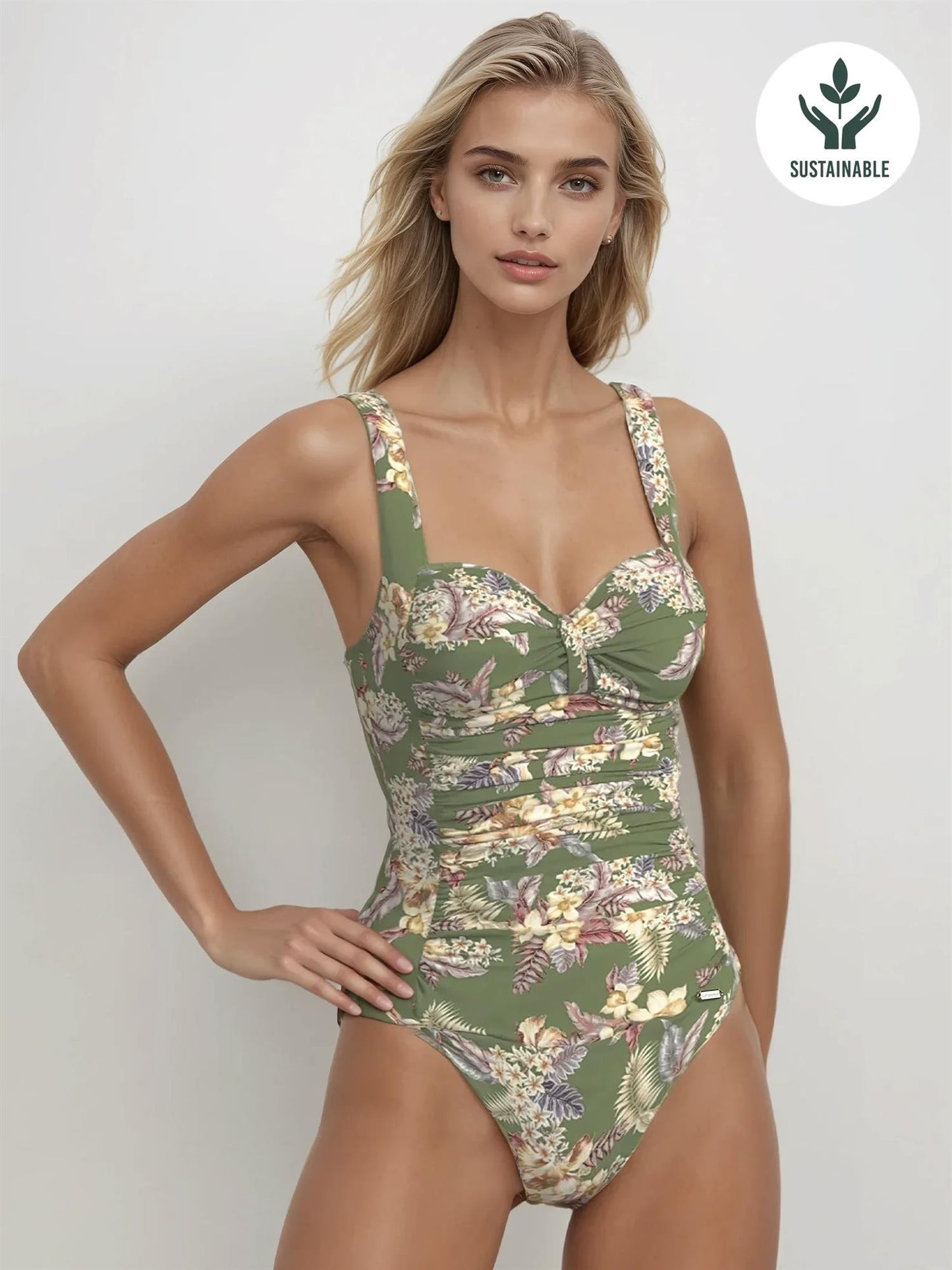 Desert Tropics Ruched Front Onepiece Olive