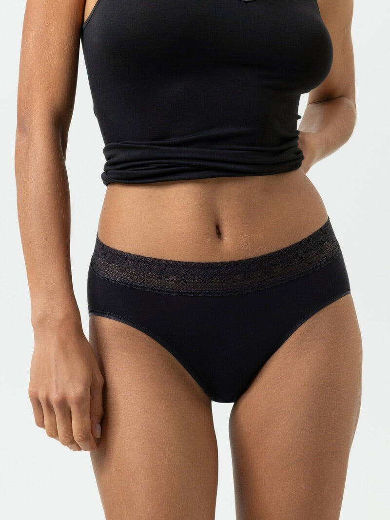 Modal Lace Waist Pants Black