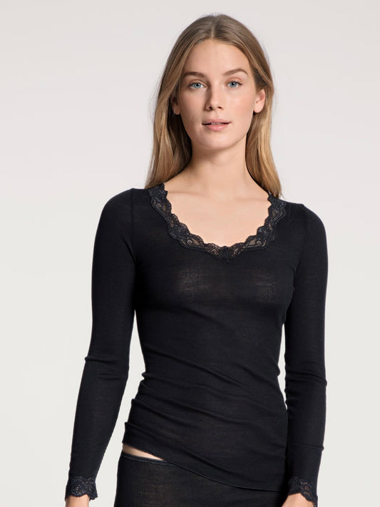 Richesse Lace Shirt Long Sleeve Sort