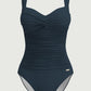 Solid Ruched Front Onepiece Deep Jade