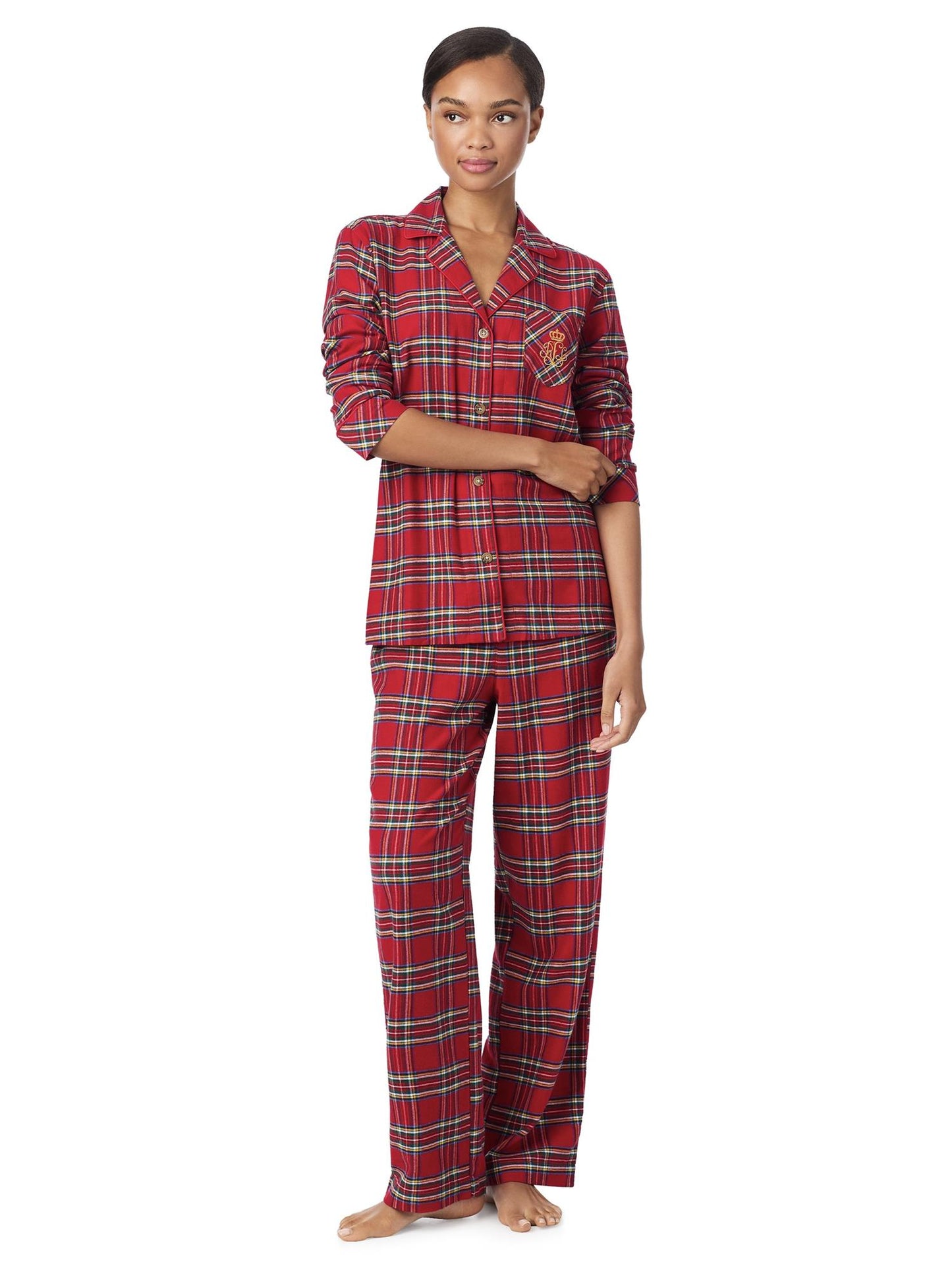 Notch Collar L Pants PJ Set Red