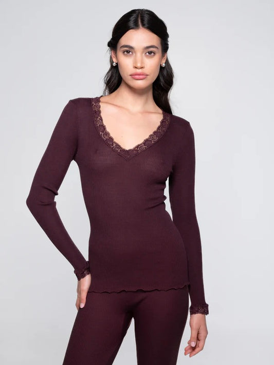 Wool and Silk Long Sleeves shirt with Lace