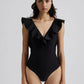 Paola Ruffle Swimsuit Black